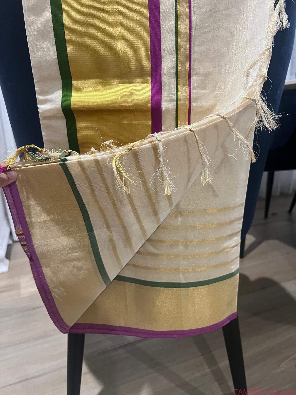 Tamara presents pure Kerala handloom kasavu saree with Pink and Green in Australia - Image 3