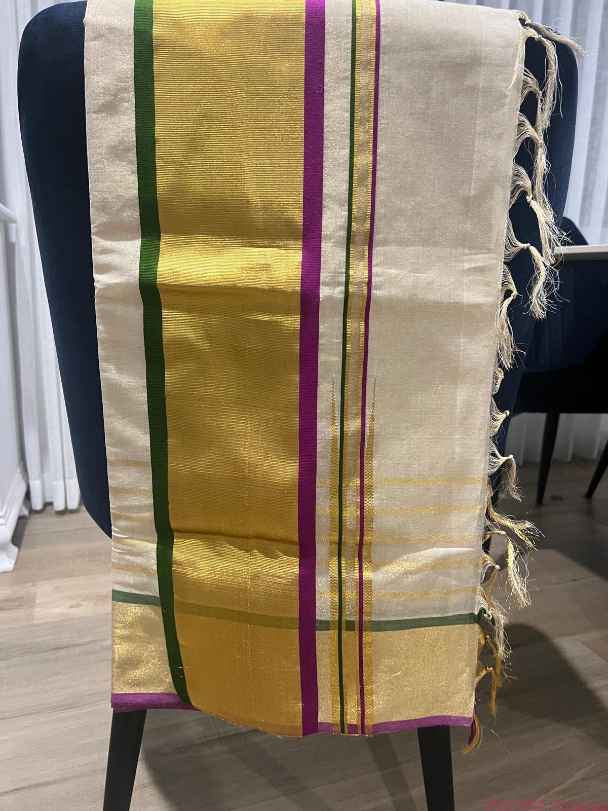 Tamara presents pure Kerala handloom kasavu saree with Pink and Green in Australia - Image 2