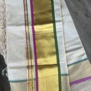 Tamara presents pure Kerala handloom kasavu saree with Pink and Green in Australia