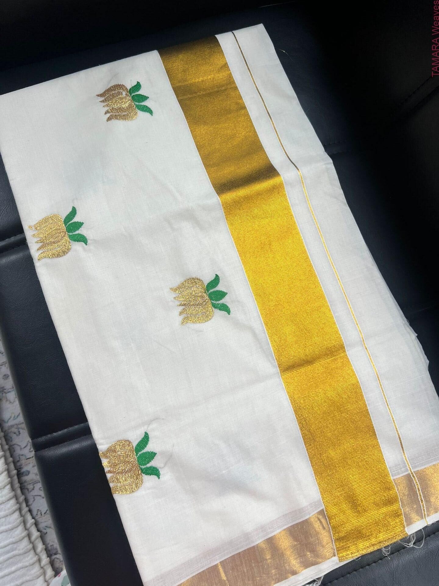 Budget friendly LOTUS Tamara dot Kerala Set Saree in Australia - Image 6