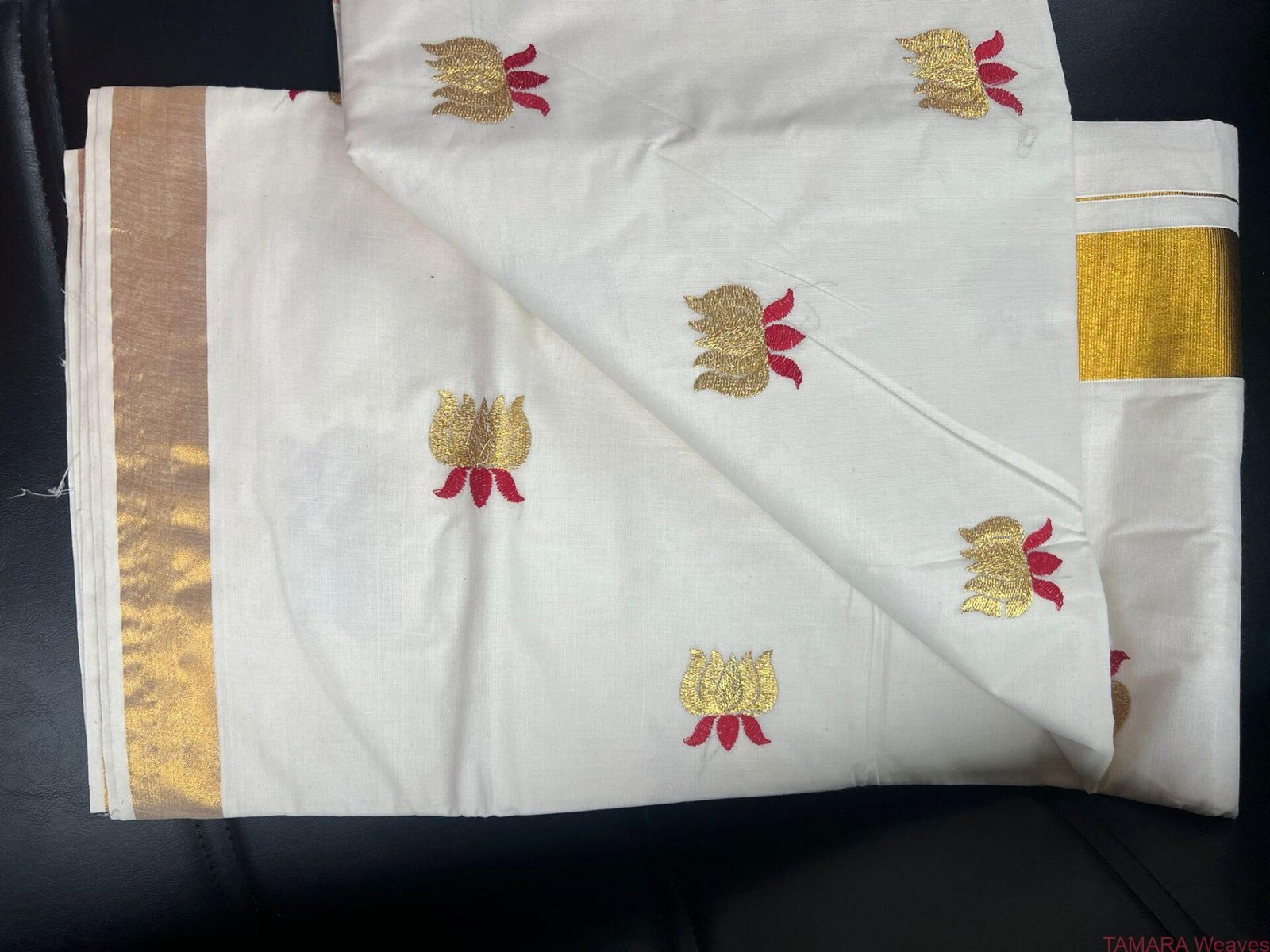 Budget friendly LOTUS Tamara dot Kerala Set Saree in Australia - Image 2