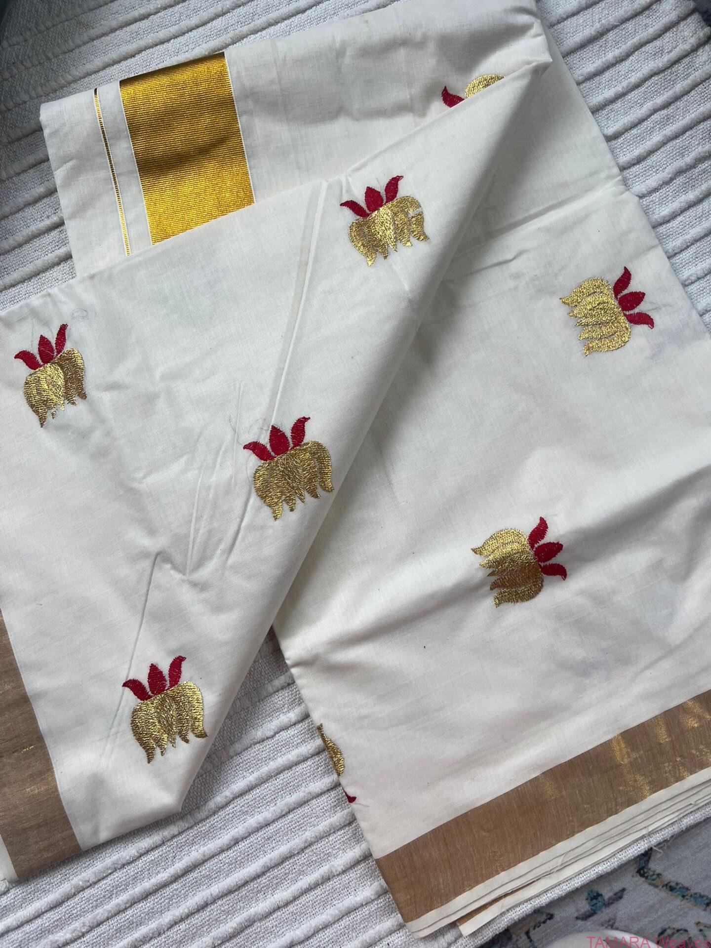 Budget friendly LOTUS Tamara dot Kerala Set Saree in Australia - Image 4
