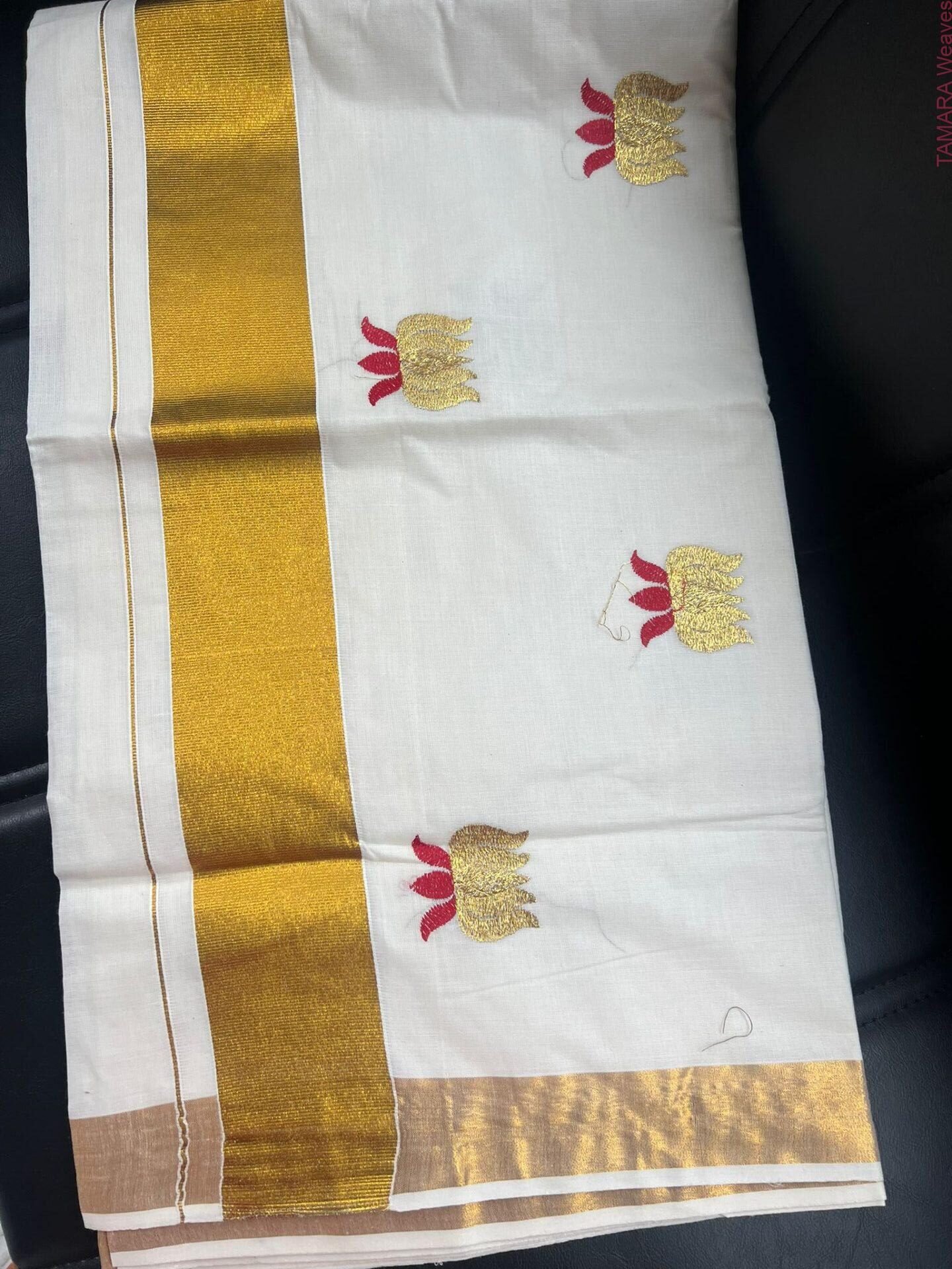Budget friendly LOTUS Tamara dot Kerala Set Saree in Australia - Image 3