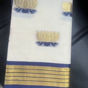 Tamara Handloom look lotus Saree - Navy & Gold Lotus motifs  all over saree in Kerala Cotton in Australia