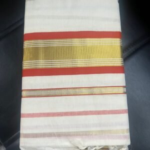 Tamara Kerala Kasavu Cotton Saree – Rust and Gold Stripes Stripes all over in Australia