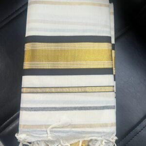 Tamara Kerala Kasavu Cotton Saree – Black and Gold Stripes Stripes all over in Australia