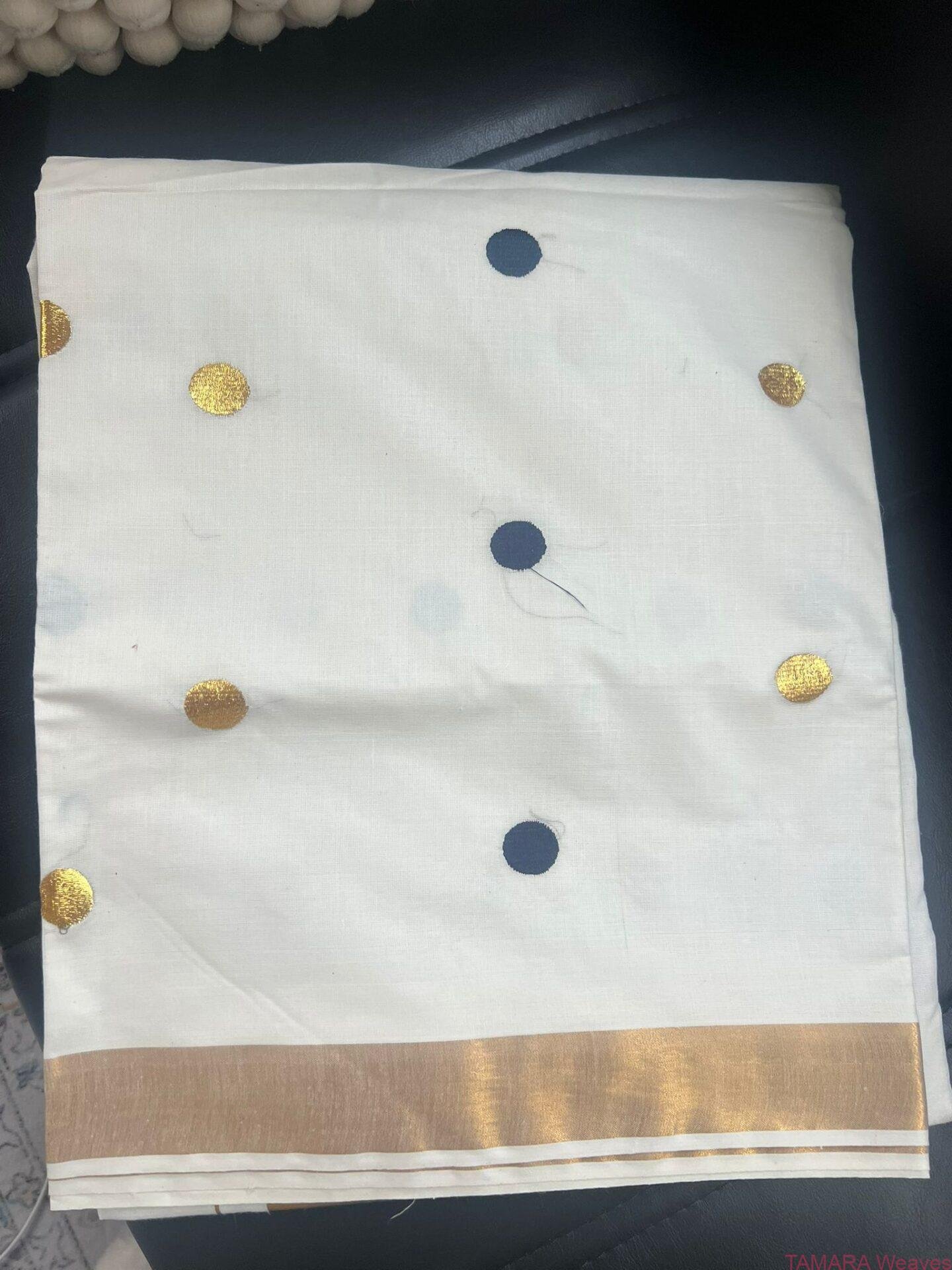 Budget friendly POLKA dot Kerala Set Saree in Australia - Image 2