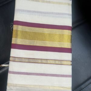 Tamara Kerala Kasavu Cotton Saree – Wine and Gold Stripes Stripes all over in Australia