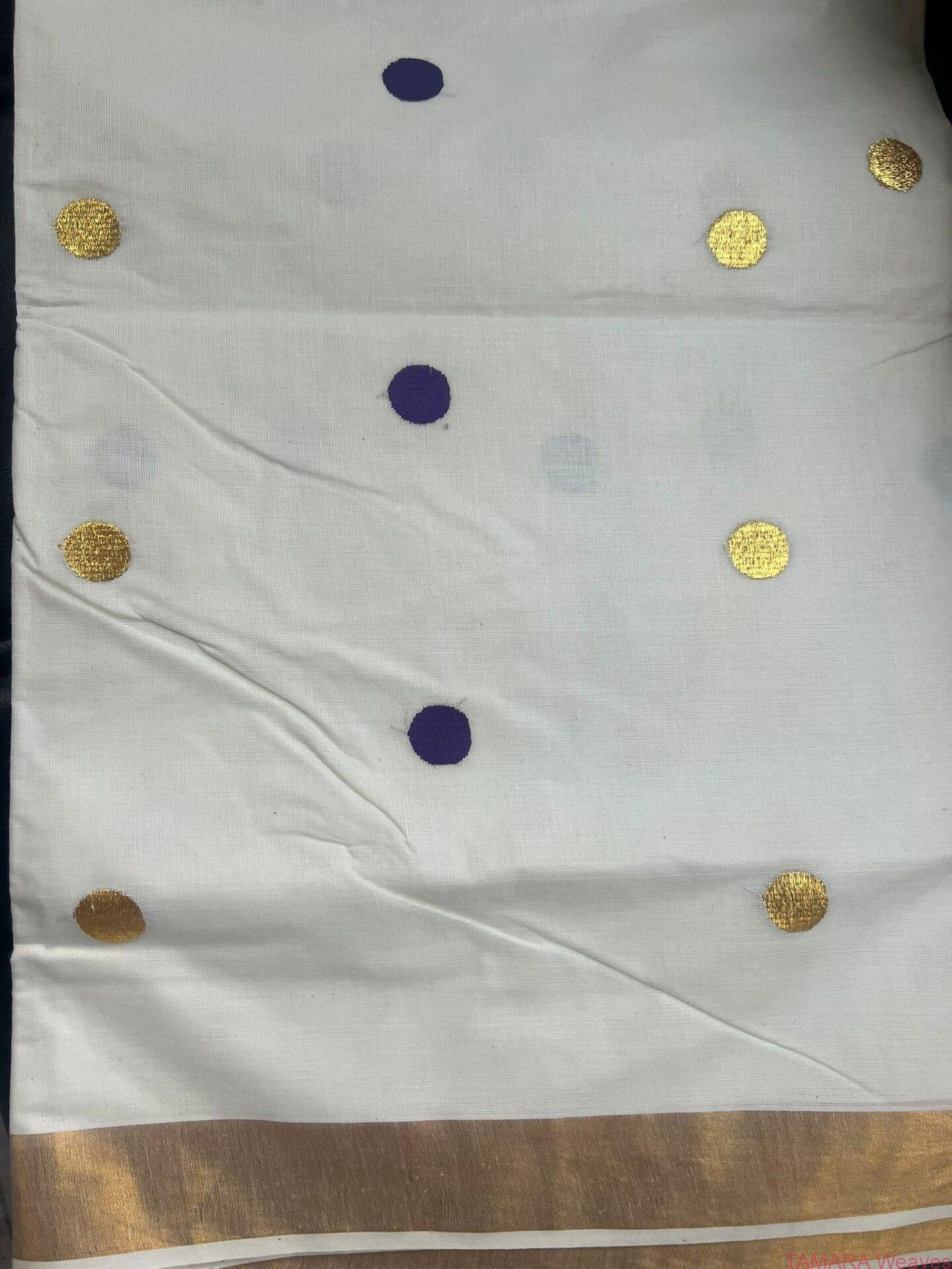 Budget friendly POLKA dot Kerala Set Saree in Australia - Image 4