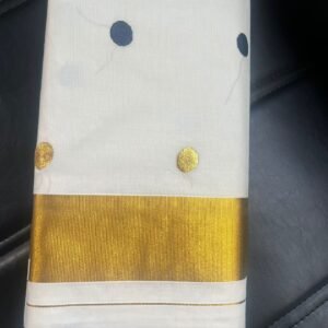 Tamara gold and navy polka dot Kerala cotton set saree premium quality in Australia