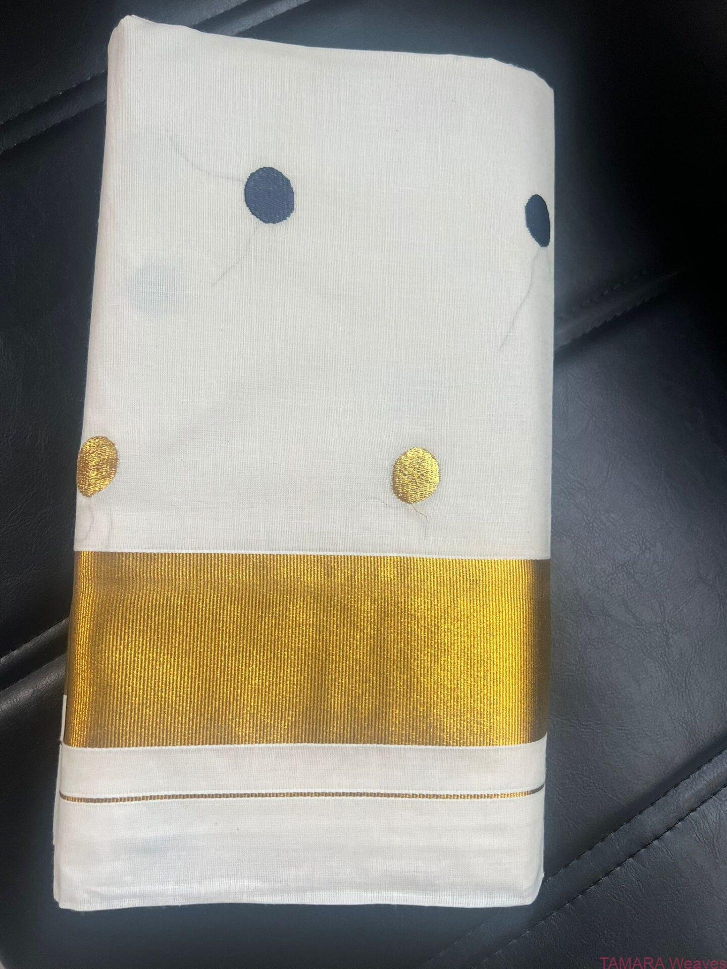 Budget friendly POLKA dot Kerala Set Saree in Australia - Image 3