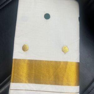 Tamara gold and green polka dot Kerala cotton set saree premium quality in Australia