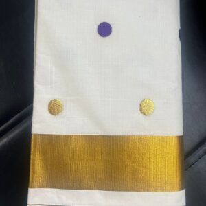 Tamara gold and violet polka dot Kerala cotton set saree premium quality in Australia