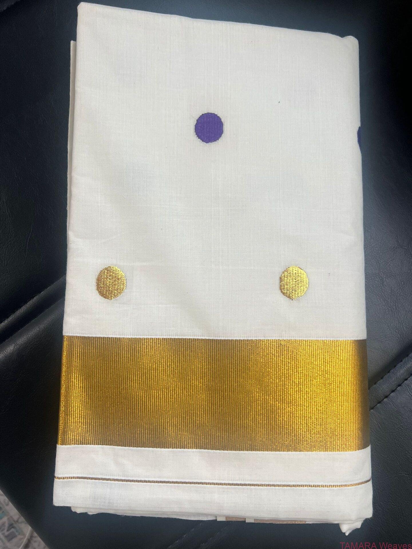 Budget friendly POLKA dot Kerala Set Saree in Australia - Image 7