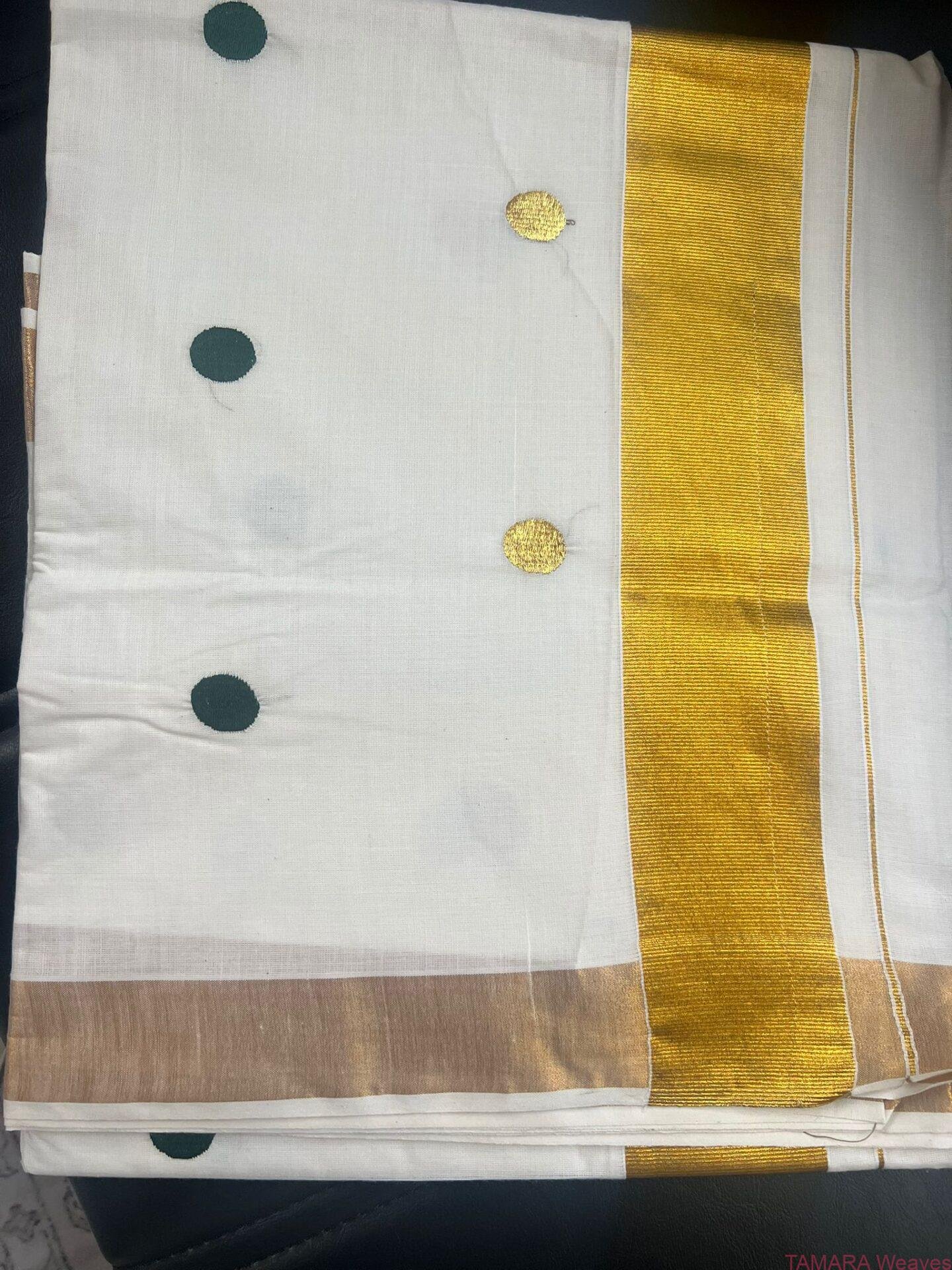 Budget friendly POLKA dot Kerala Set Saree in Australia - Image 5