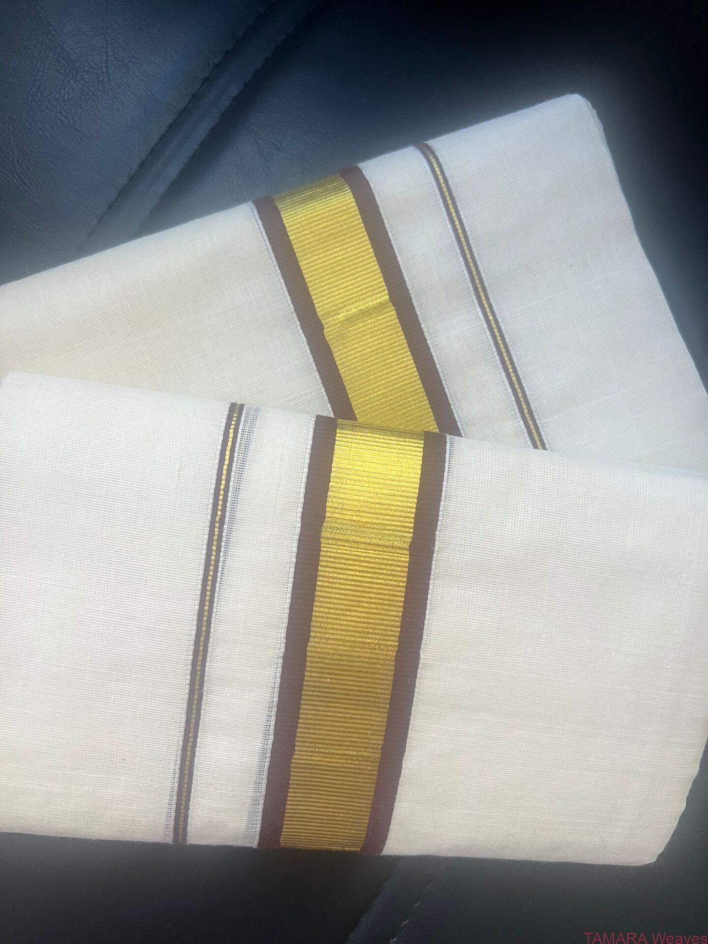 Coffee Brown kara and gold kasavu set mundu in Australia