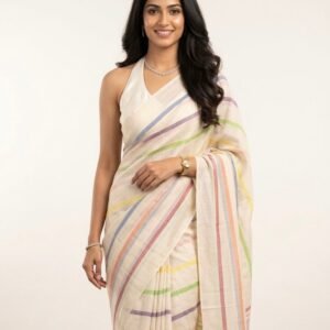 FUN Tamara Kerala Cotton Saree – Multi Colour Stripes all over in Australia