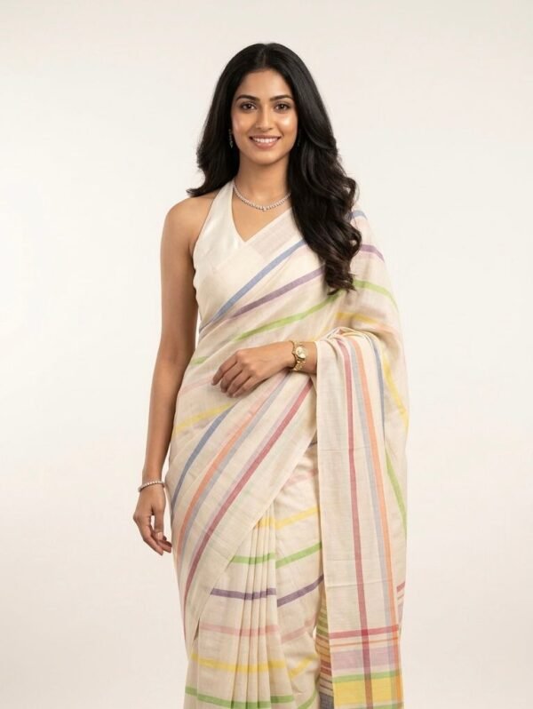 FUN Tamara Kerala Cotton Saree – Multi Colour Stripes all over in Australia