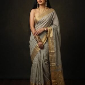 LINEN SAREE in Australia- Wide zari border - BEIGE