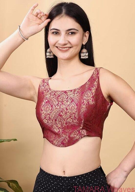 MAGENTA Premium Brocade Corset Crop Top with sequin tissue skirt Lehenga Set in Australia - Image 5