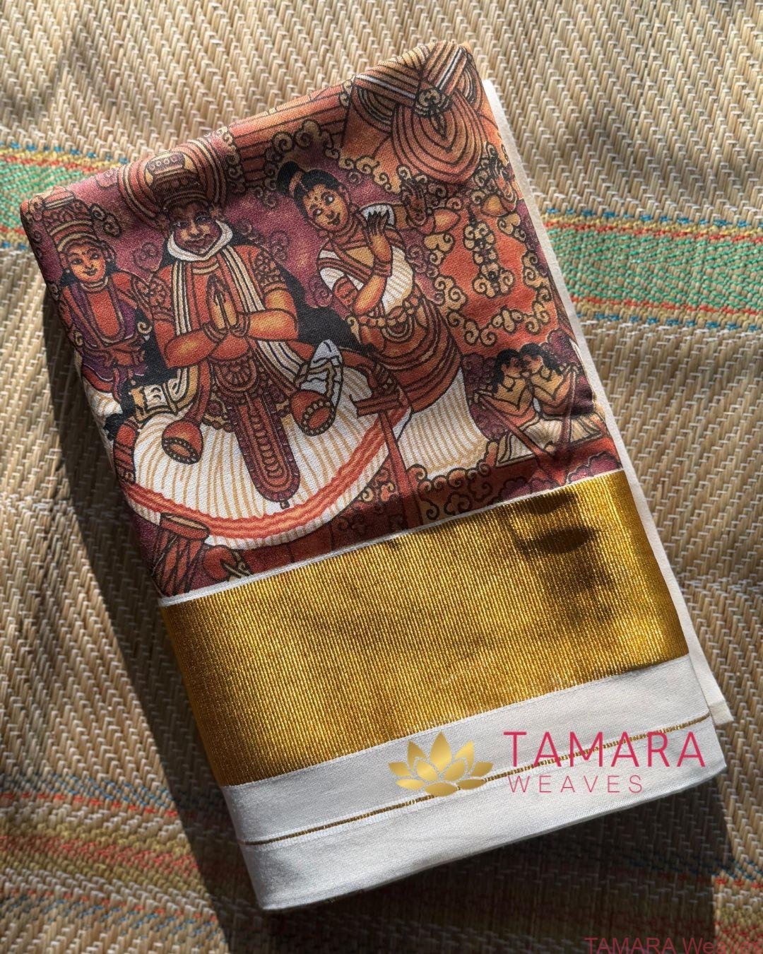 Tamara kathakali mural work Kerala Kasavu Set saree in Australia - Image 3