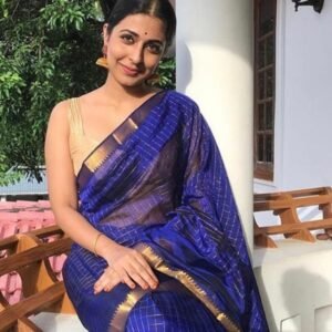 Tamara Weaves Blue Mangalgiri Checks Zari Saree- Handloom - in Australia