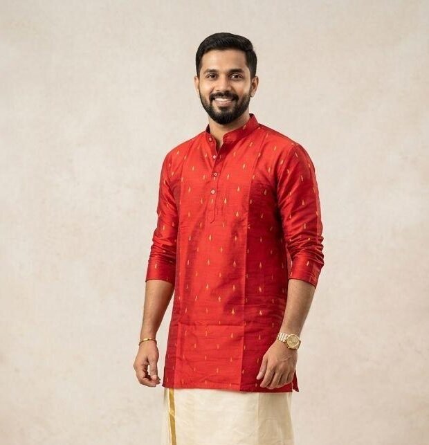 Men's Kurta - Red with gold motifs in Australia