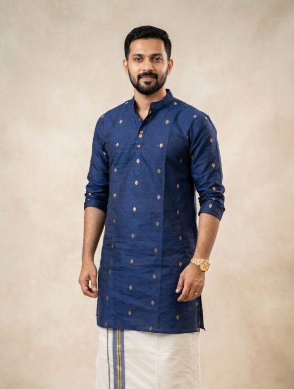 Men's Kurta - Navy blue with gold motifs in Australia