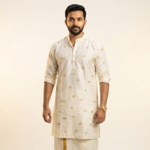 Men's Offwhite Kurta - Aksharamala embroidery kurta in Australia