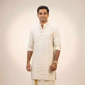 Men's Offwhite Kurta - Gold lines kurta in Australia