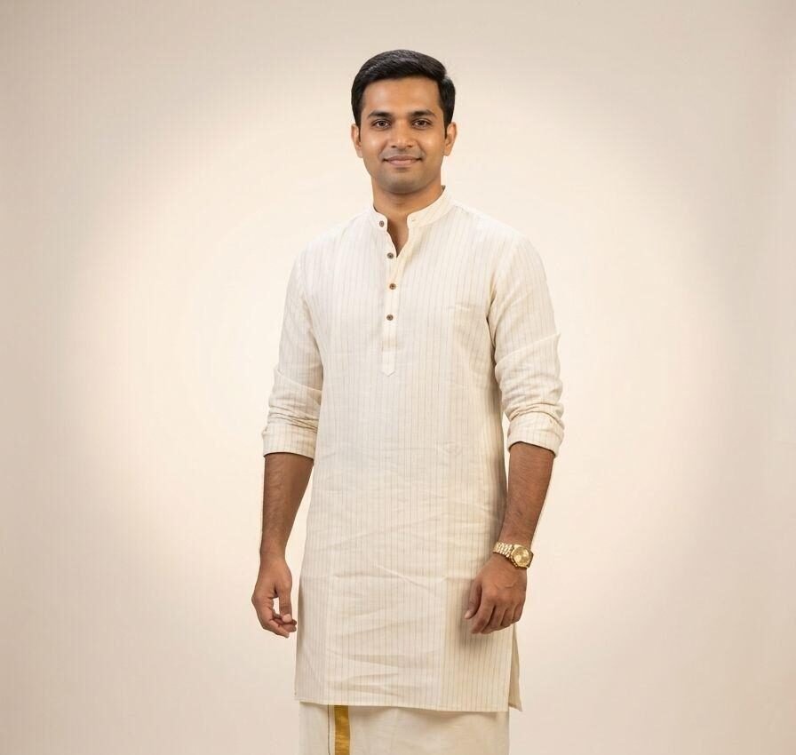 Men's Offwhite Kurta - Gold lines kurta in Australia
