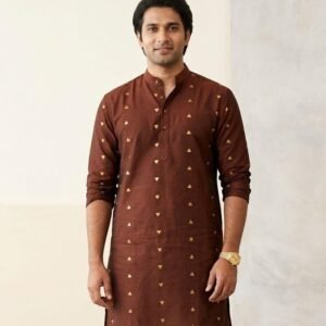 Men's Kurta - Coffee brown with gold motifs in Australia