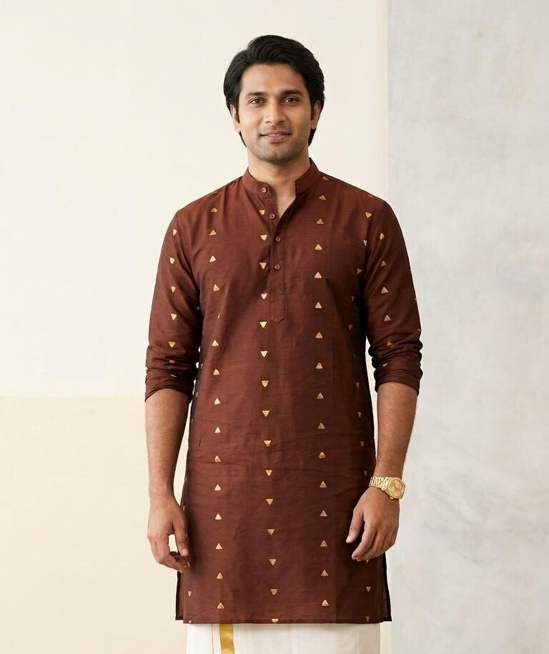 Men's Kurta - Coffee brown with gold motifs in Australia