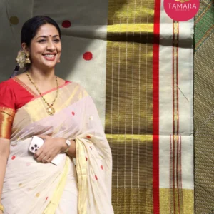 Tamara Premium handloom polka dot saree red kara - NAVYA nair