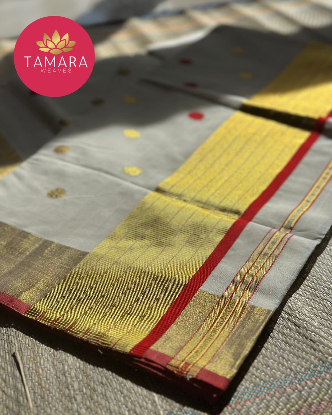 Tamara Premium handloom polka dot saree red kara - NAVYA nair - Image 4