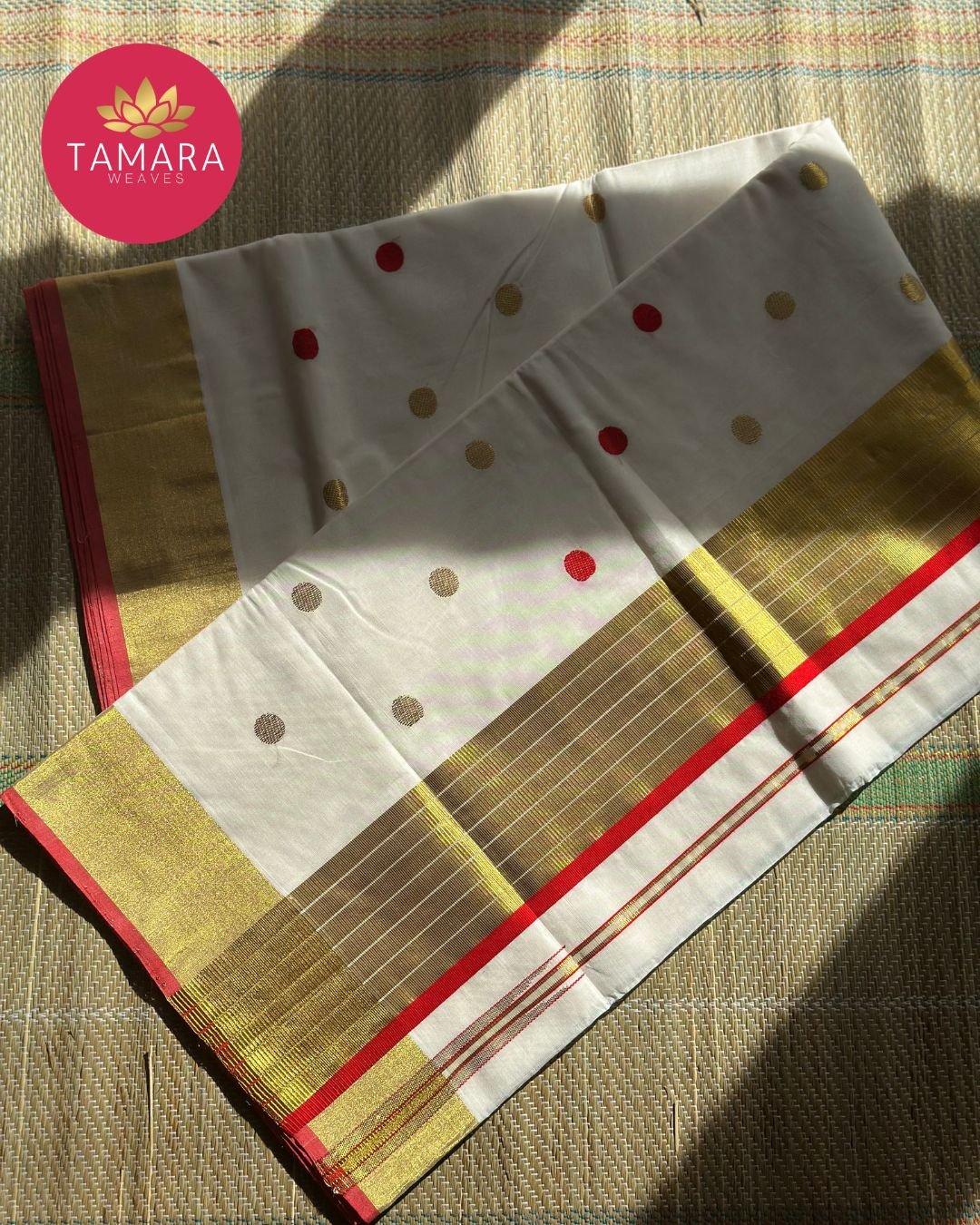Tamara Premium handloom polka dot saree red kara - NAVYA nair - Image 3