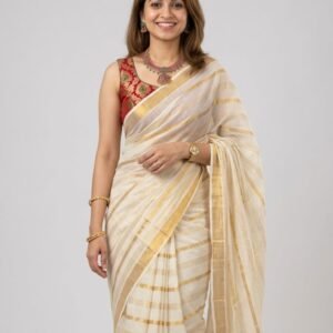 Gold lines mul cotton saree in Australia