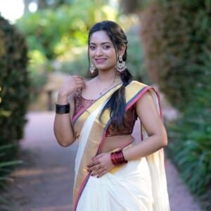 Double kara and kasavu mul cotton saree red and navy blue