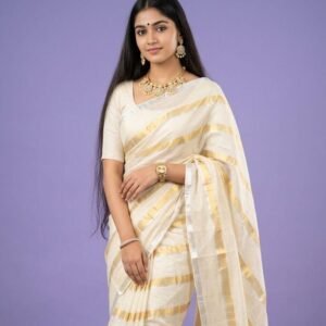 Gold and silver lines mul cotton saree in Australia