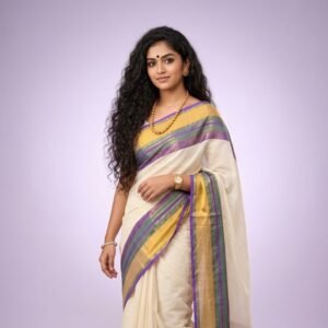 Kanchi border Mul Cotton Saree - Violet and gold