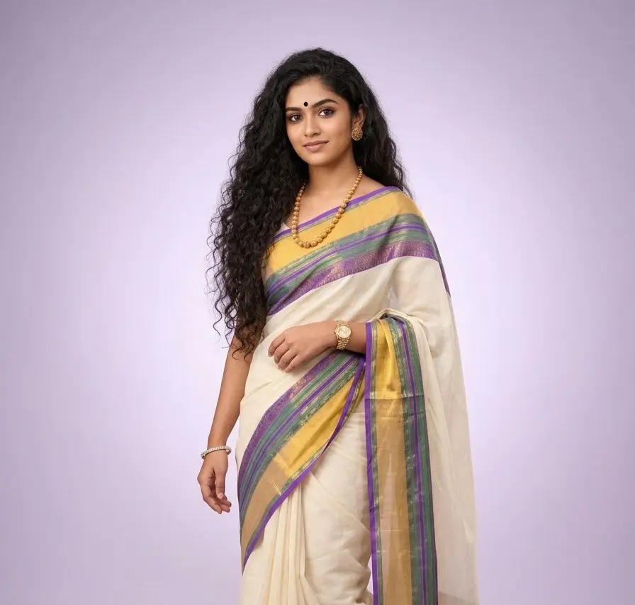 Kanchi border Mul Cotton Saree - Violet and gold