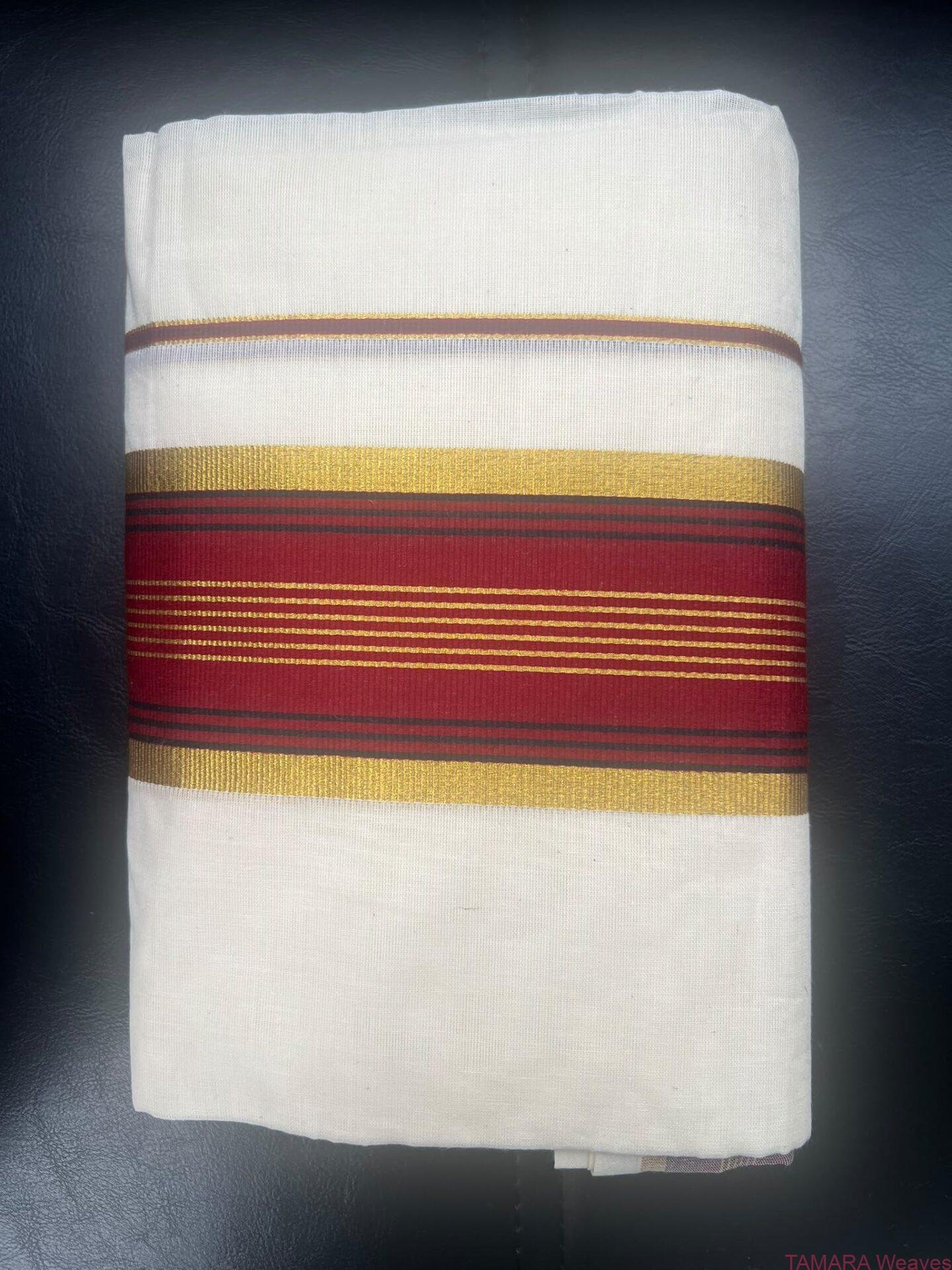 Maroon and Black kara gold kasavu set mundu in Australia - Image 3