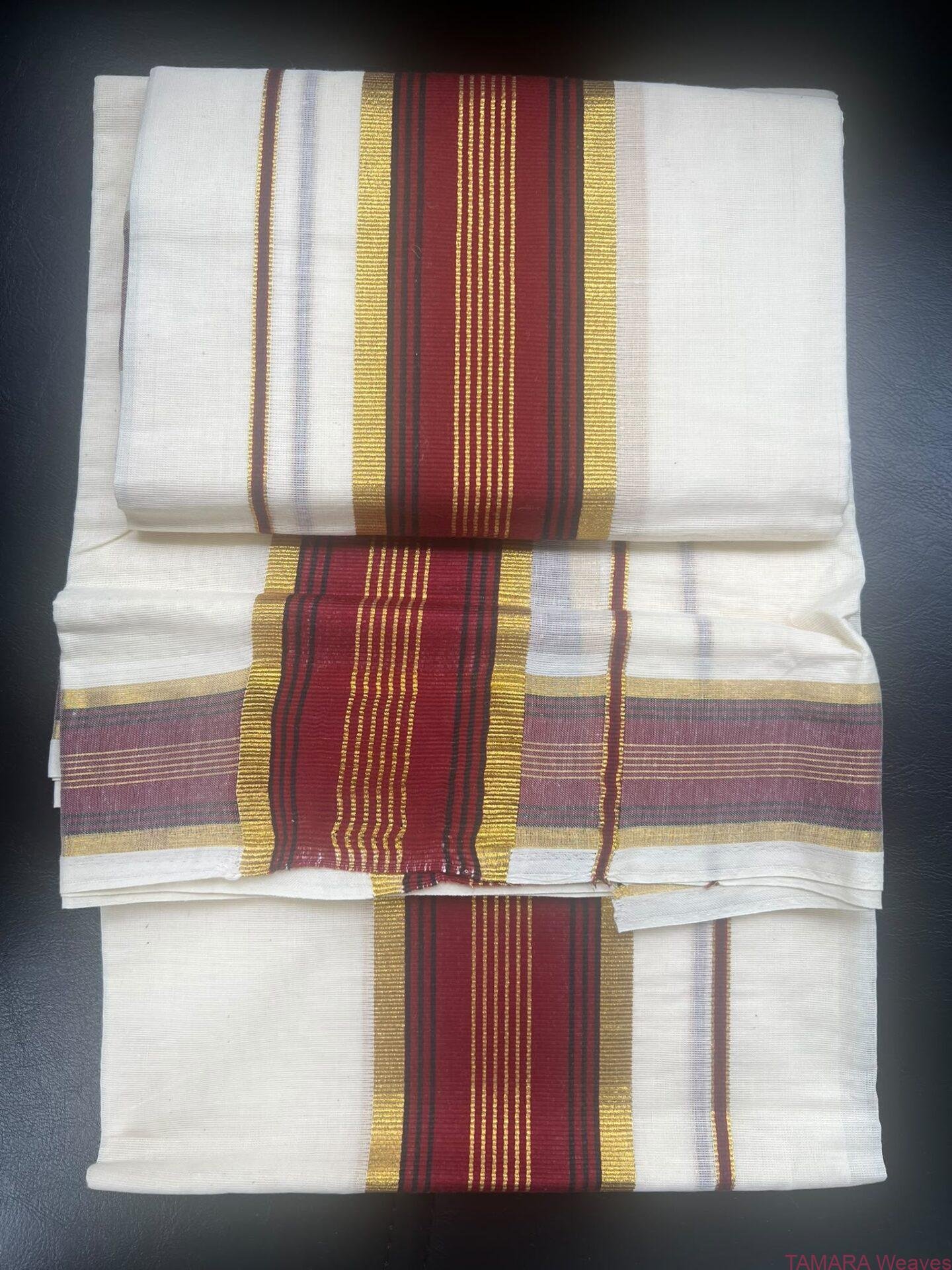 Maroon and Black kara gold kasavu set mundu in Australia - Image 2