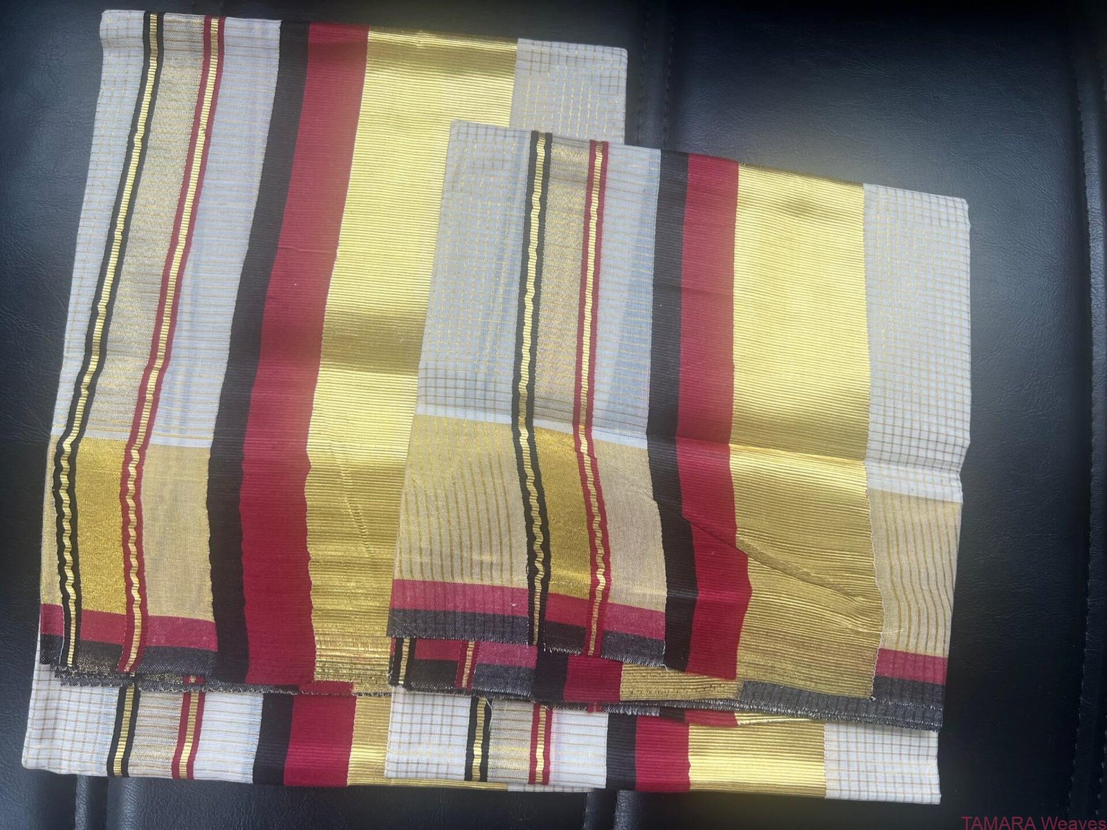 Red and Black kara gold kasavu set mundu in Australia - Image 3