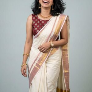 Brown kara and kasavu mul cotton saree