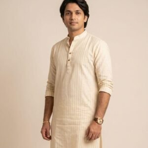 Men's Offwhite Kurta - Gold dot lines kurta in Australia