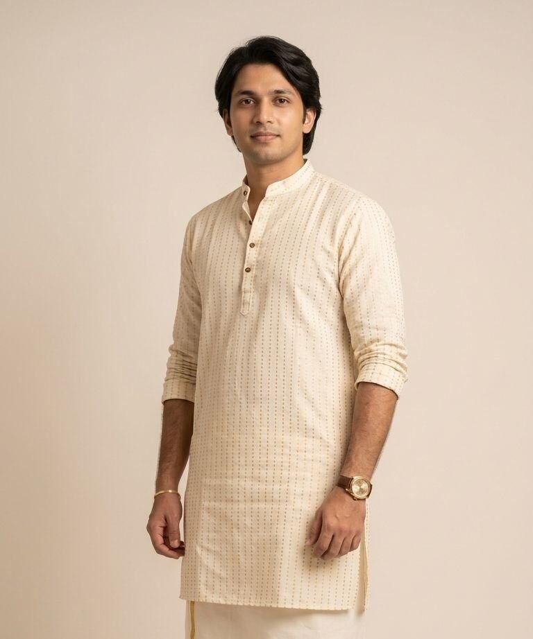Men's Offwhite Kurta - Gold dot lines kurta in Australia