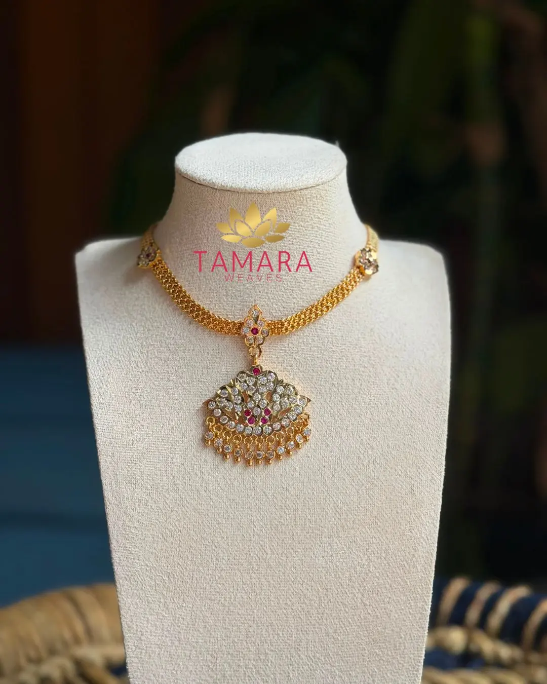 18K Gold Plated Impon necklace - 3 flower attigai in Australia