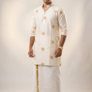 Men's Offwhite Kurta - Nellu kathir (paddy) embroidered in gold - Onam kurta in Australia