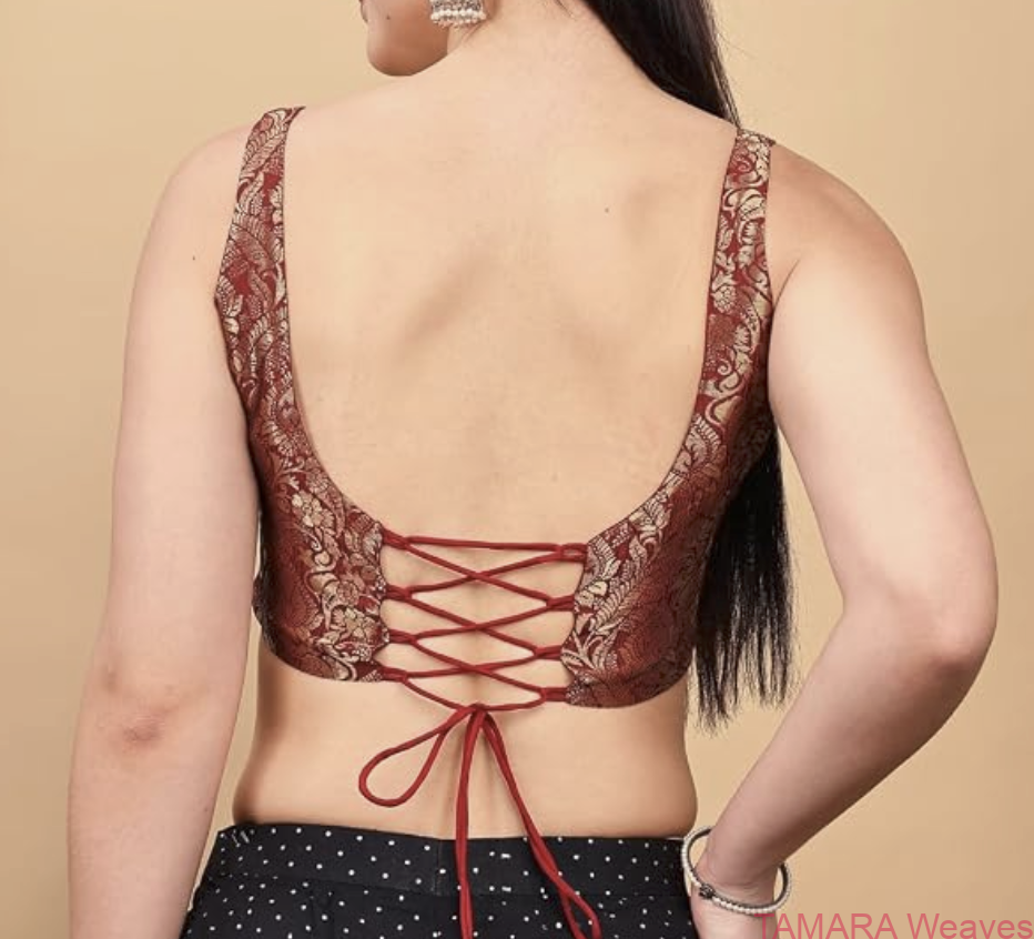 Maroon Brocade Corset Top Ready to wear Blouse in Australia - Image 3